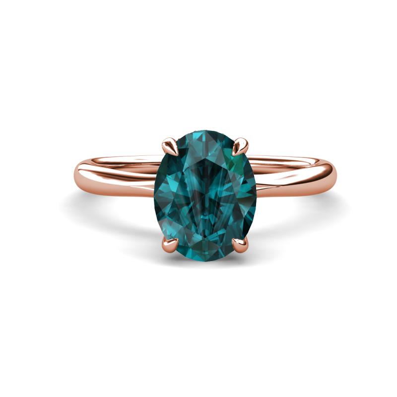 Solina 2.36 ctw Oval Shape London Blue Topaz accented Lab Grown Diamond Hidden Halo Engagement Ring 