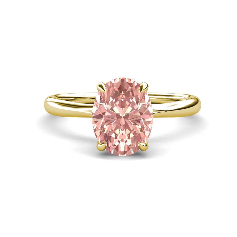 Solina 1.76 ctw Oval Shape Morganite accented Lab Grown Diamond Hidden Halo Engagement Ring 