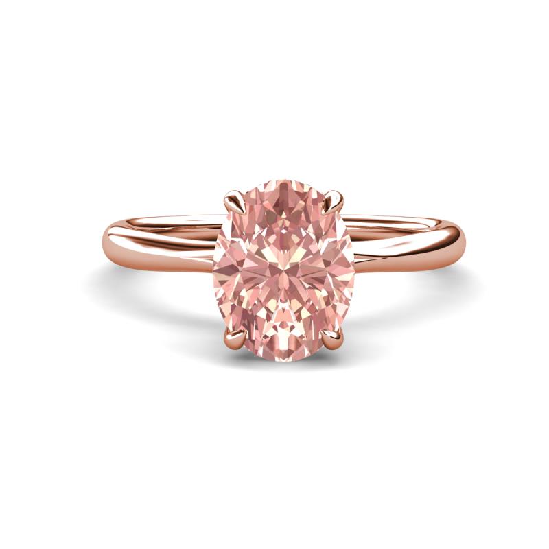 Solina 1.76 ctw Oval Shape Morganite accented Lab Grown Diamond Hidden Halo Engagement Ring 