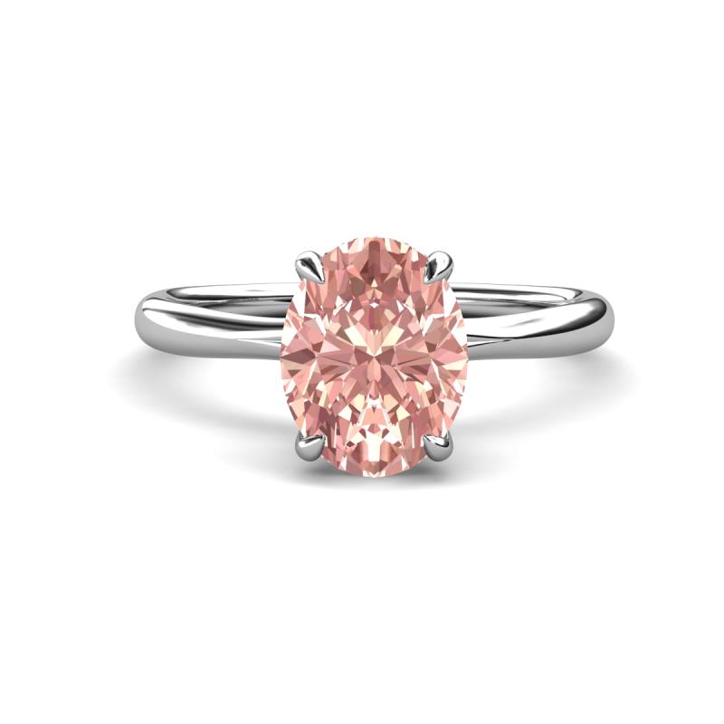 Solina 1.76 ctw Oval Shape Morganite accented Lab Grown Diamond Hidden Halo Engagement Ring 
