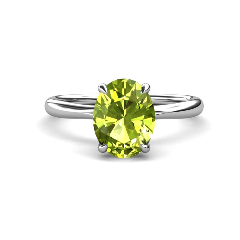Solina 2.11 ctw Oval Shape Peridot accented Lab Grown Diamond Hidden Halo Engagement Ring 