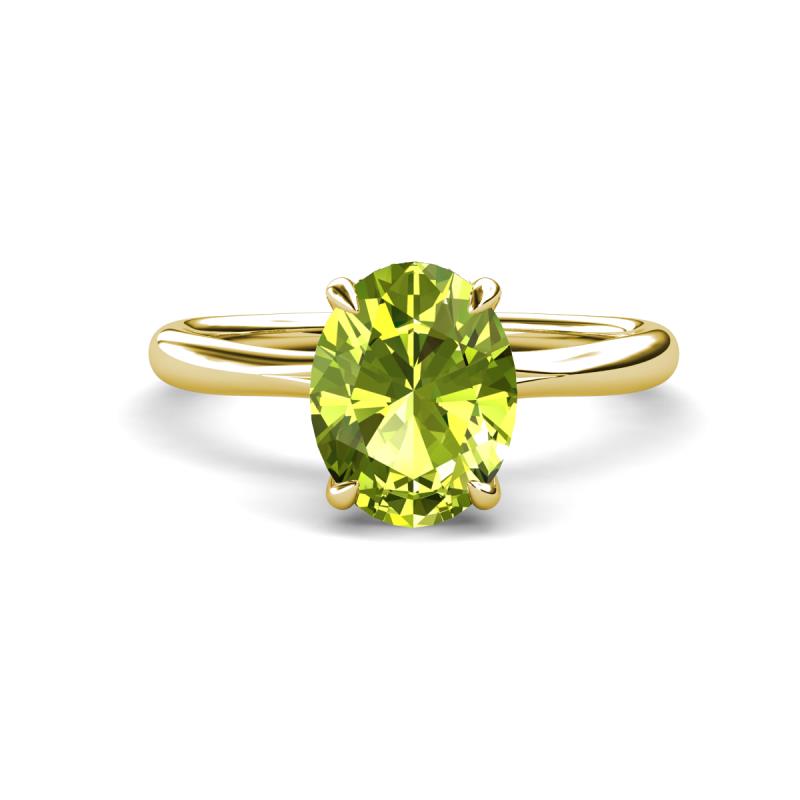 Solina 2.11 ctw Oval Shape Peridot accented Lab Grown Diamond Hidden Halo Engagement Ring 