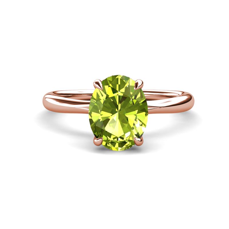 Solina 2.11 ctw Oval Shape Peridot accented Lab Grown Diamond Hidden Halo Engagement Ring 