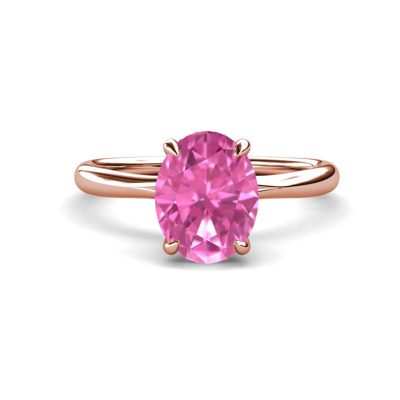 Solina 2.71 ctw Oval Shape Created Pink Sapphire accented Lab Grown Diamond Hidden Halo Engagement Ring 