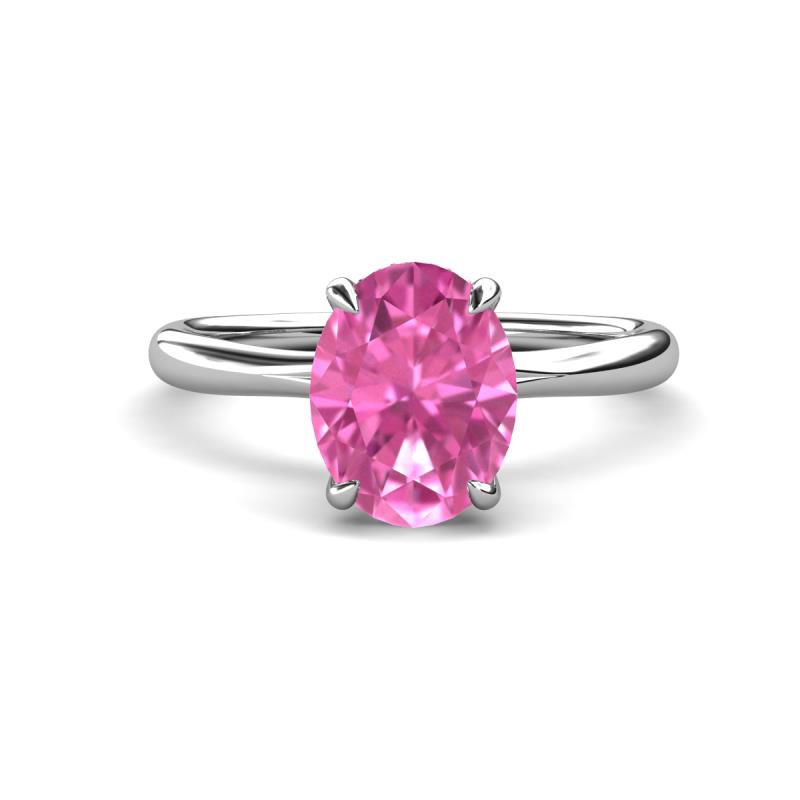 Solina 2.31 ctw Oval Shape Pink Sapphire accented Lab Grown Diamond Hidden Halo Engagement Ring 