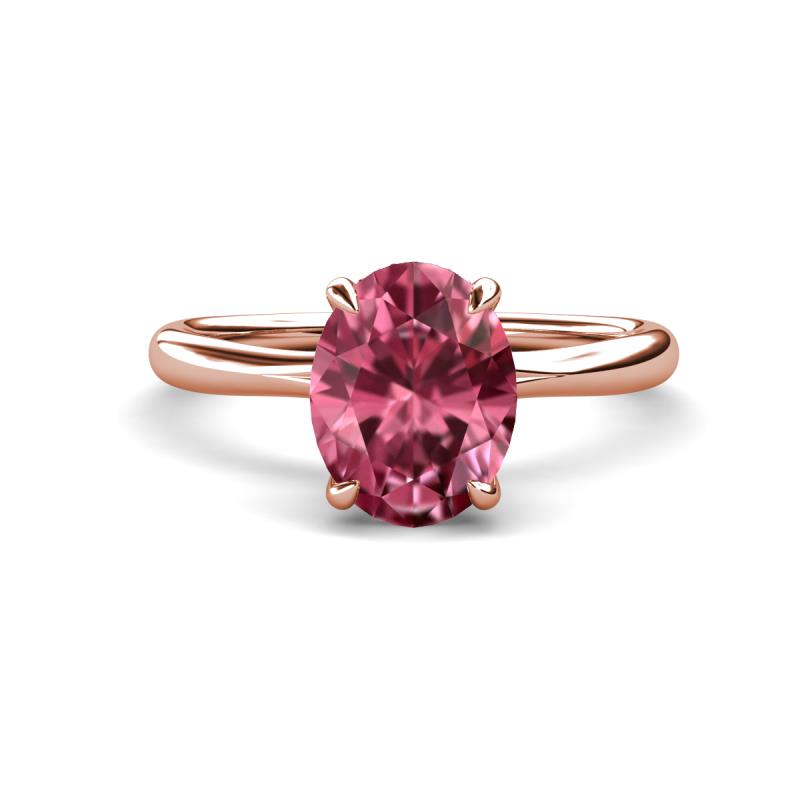 Solina 1.76 ctw Oval Shape Pink Tourmaline accented Lab Grown Diamond Hidden Halo Engagement Ring 