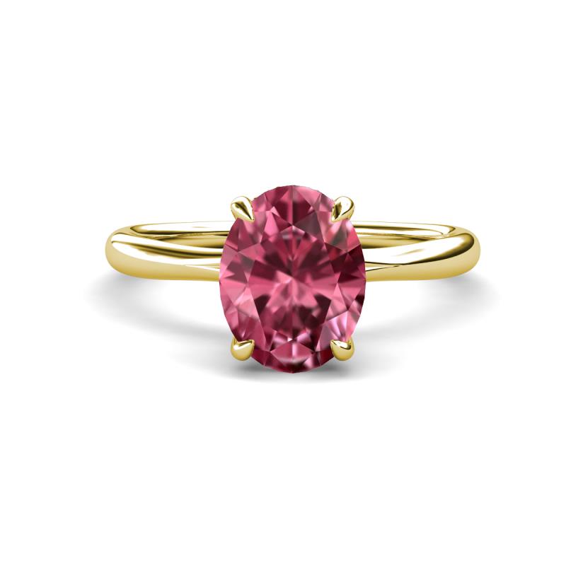 Solina 1.76 ctw Oval Shape Pink Tourmaline accented Lab Grown Diamond Hidden Halo Engagement Ring 