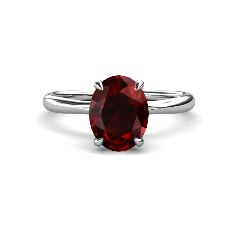 Solina 2.31 ctw Oval Shape Red Garnet accented Lab Grown Diamond Hidden Halo Engagement Ring 