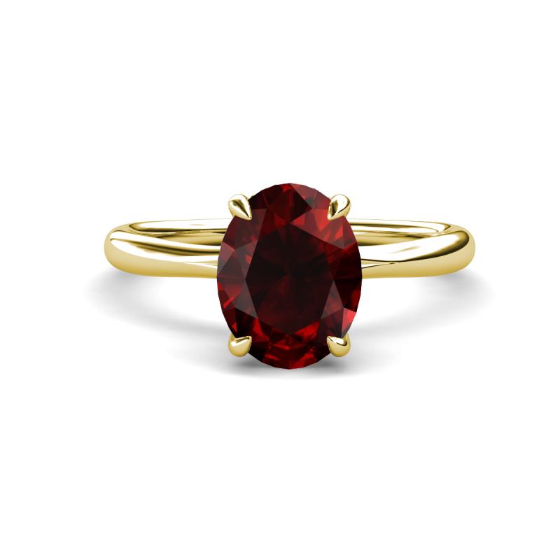 Solina 2.31 ctw Oval Shape Red Garnet accented Lab Grown Diamond Hidden Halo Engagement Ring 
