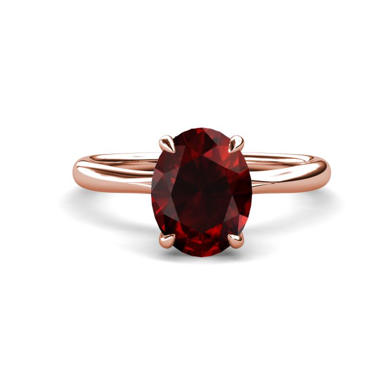 Solina 2.31 ctw Oval Shape Red Garnet accented Lab Grown Diamond Hidden Halo Engagement Ring 