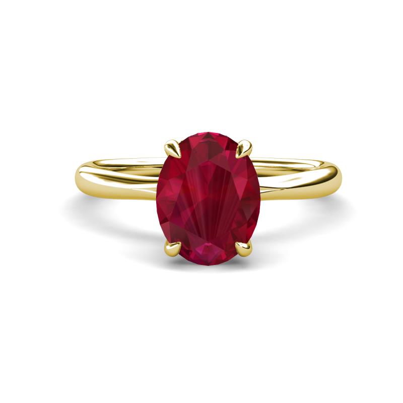 Solina 2.61 ctw Oval Shape Created Ruby accented Lab Grown Diamond Hidden Halo Engagement Ring 