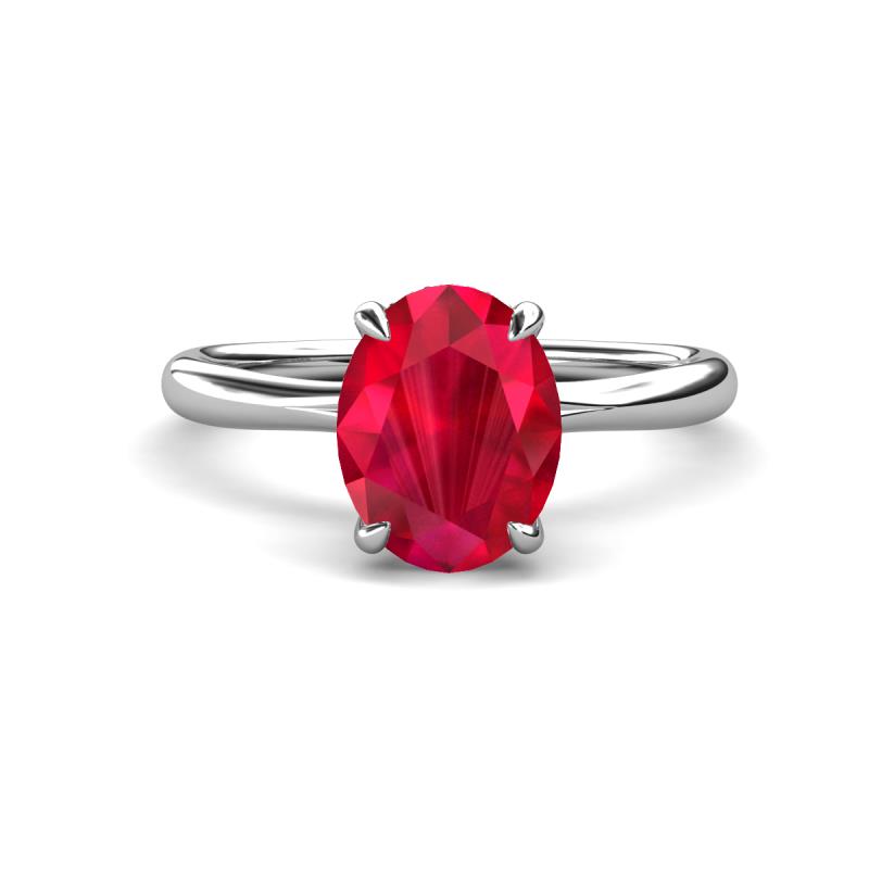 Solina 2.61 ctw Oval Shape Ruby accented Lab Grown Diamond Hidden Halo Engagement Ring 