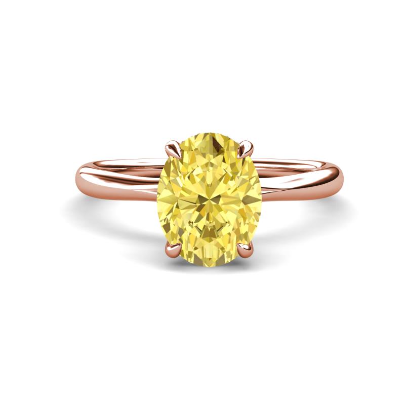 Solina 2.71 ctw Oval Shape Created Yellow Sapphire accented Lab Grown Diamond Hidden Halo Engagement Ring 