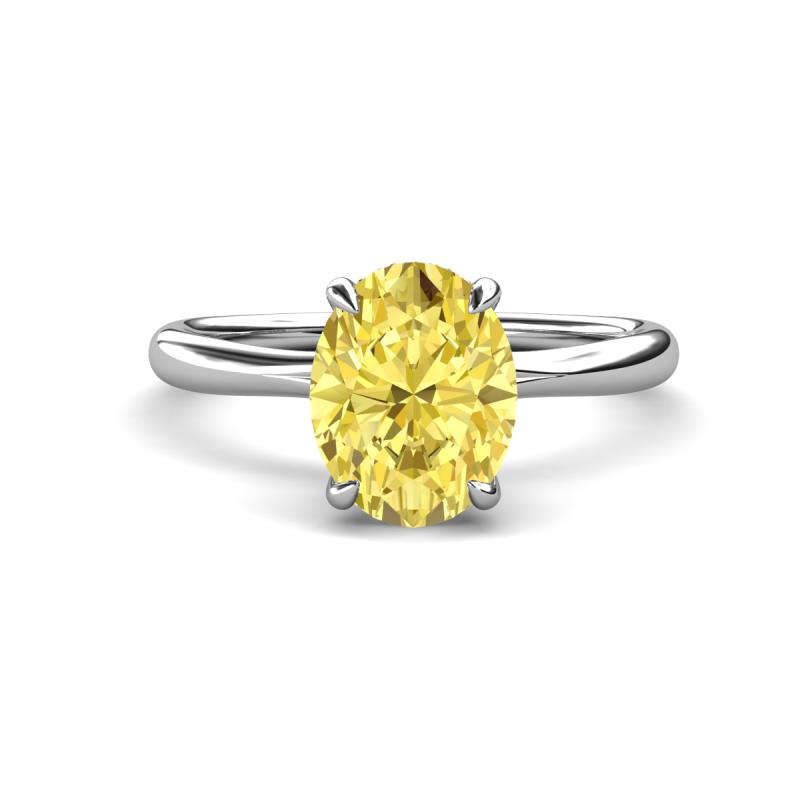 Solina 2.31 ctw Oval Shape Yellow Sapphire accented Lab Grown Diamond Hidden Halo Engagement Ring 