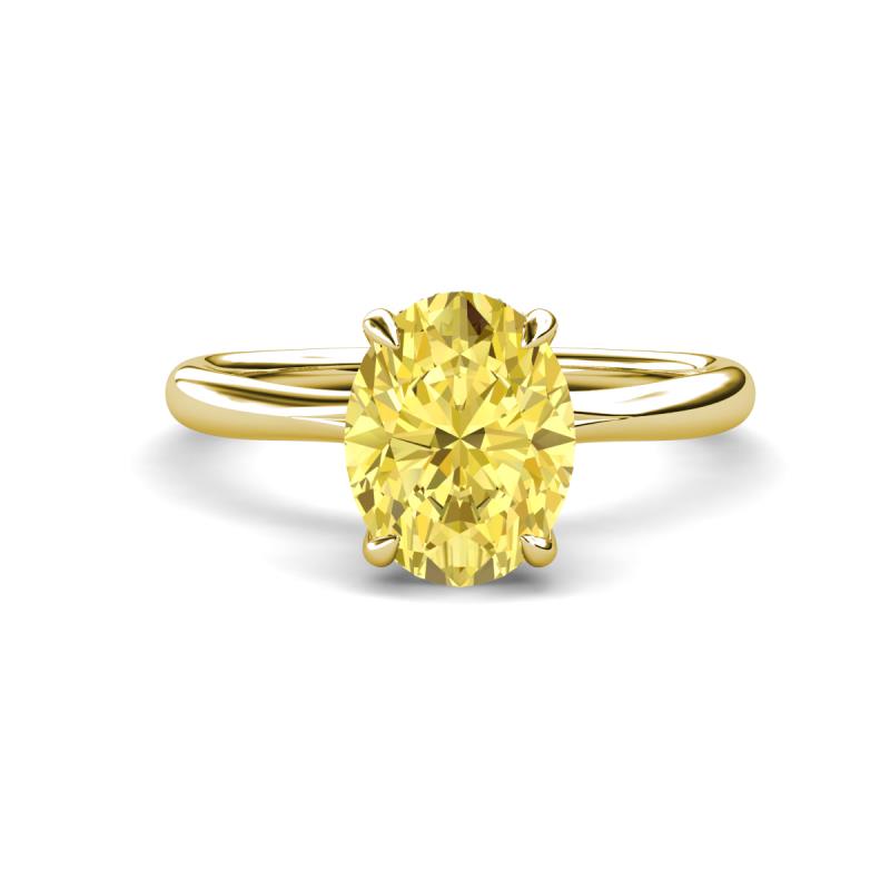Solina 2.31 ctw Oval Shape Yellow Sapphire accented Lab Grown Diamond Hidden Halo Engagement Ring 