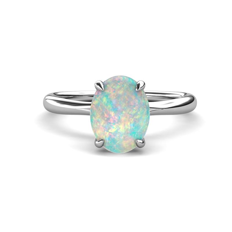 Solina 1.43 ctw Oval Shape Opal accented Lab Grown Diamond Hidden Halo Engagement Ring 