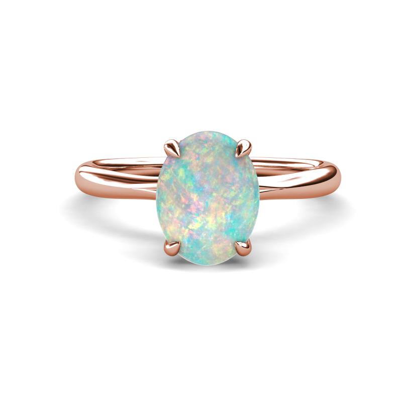 Solina 1.43 ctw Oval Shape Opal accented Lab Grown Diamond Hidden Halo Engagement Ring 