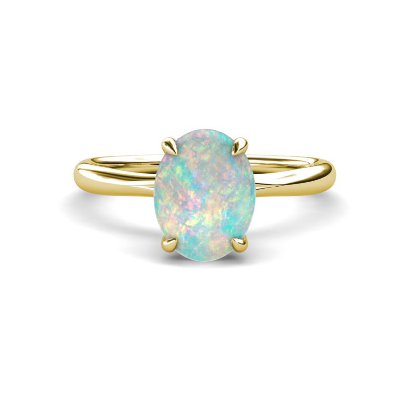 Solina 1.43 ctw Oval Shape Opal accented Lab Grown Diamond Hidden Halo Engagement Ring 