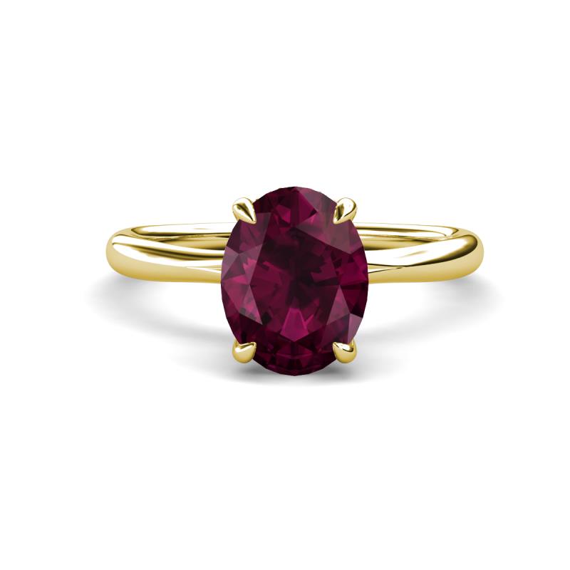 Solina 2.41 ctw Oval Shape Rhodolite Garnet accented Lab Grown Diamond Hidden Halo Engagement Ring 