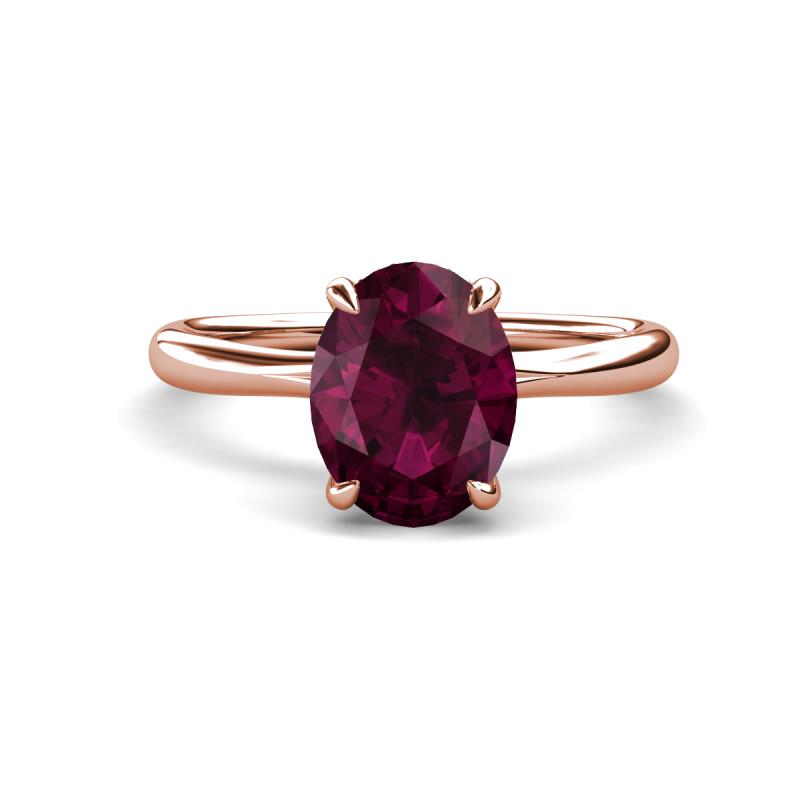 Solina 2.41 ctw Oval Shape Rhodolite Garnet accented Lab Grown Diamond Hidden Halo Engagement Ring 