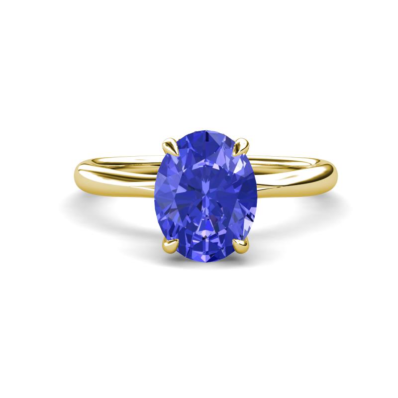 Solina 1.86 ctw Oval Shape Tanzanite accented Lab Grown Diamond Hidden Halo Engagement Ring 