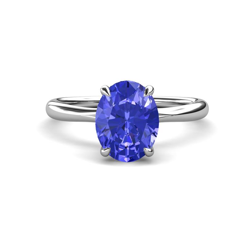Solina 1.86 ctw Oval Shape Tanzanite accented Lab Grown Diamond Hidden Halo Engagement Ring 