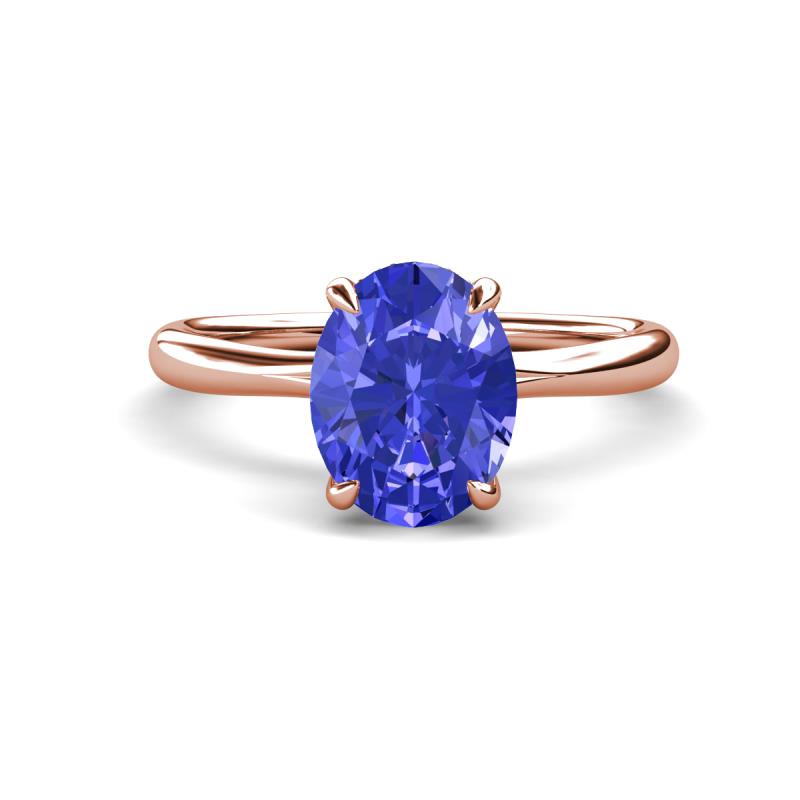 Solina 1.86 ctw Oval Shape Tanzanite accented Lab Grown Diamond Hidden Halo Engagement Ring 