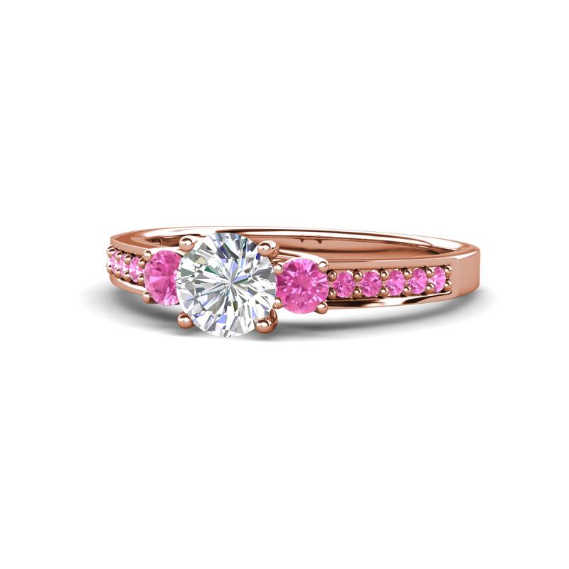 Dzeni Diamond and Pink Sapphire Three Stone with Side Pink Sapphire Ring 