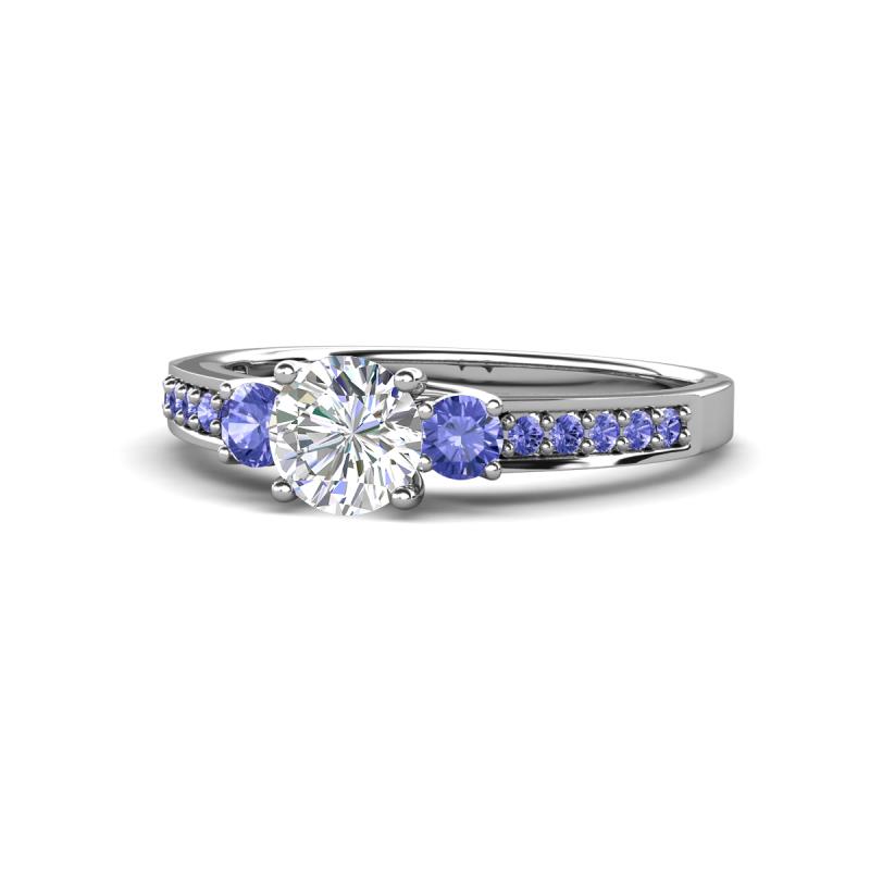 Dzeni Diamond and Tanzanite Three Stone with Side Tanzanite Ring 