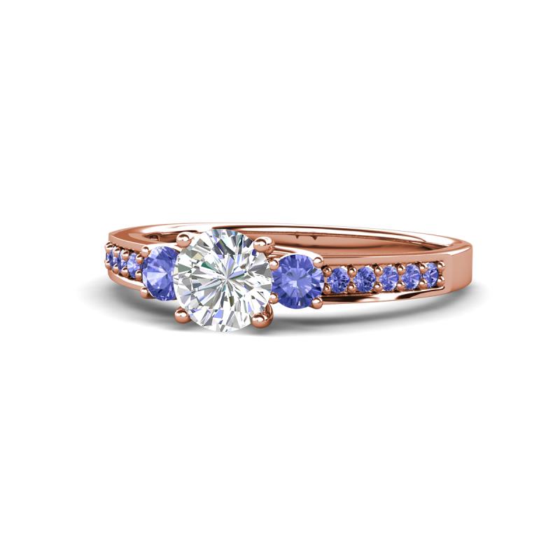 Dzeni Diamond and Tanzanite Three Stone with Side Tanzanite Ring 