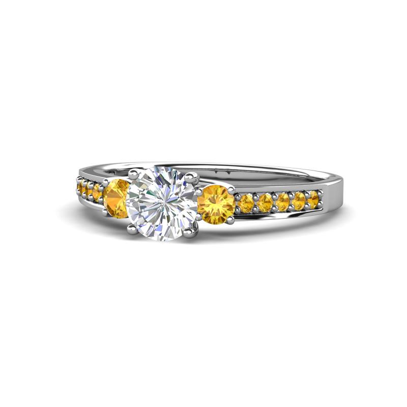 Dzeni Diamond and Citrine Three Stone with Side Citrine Ring 