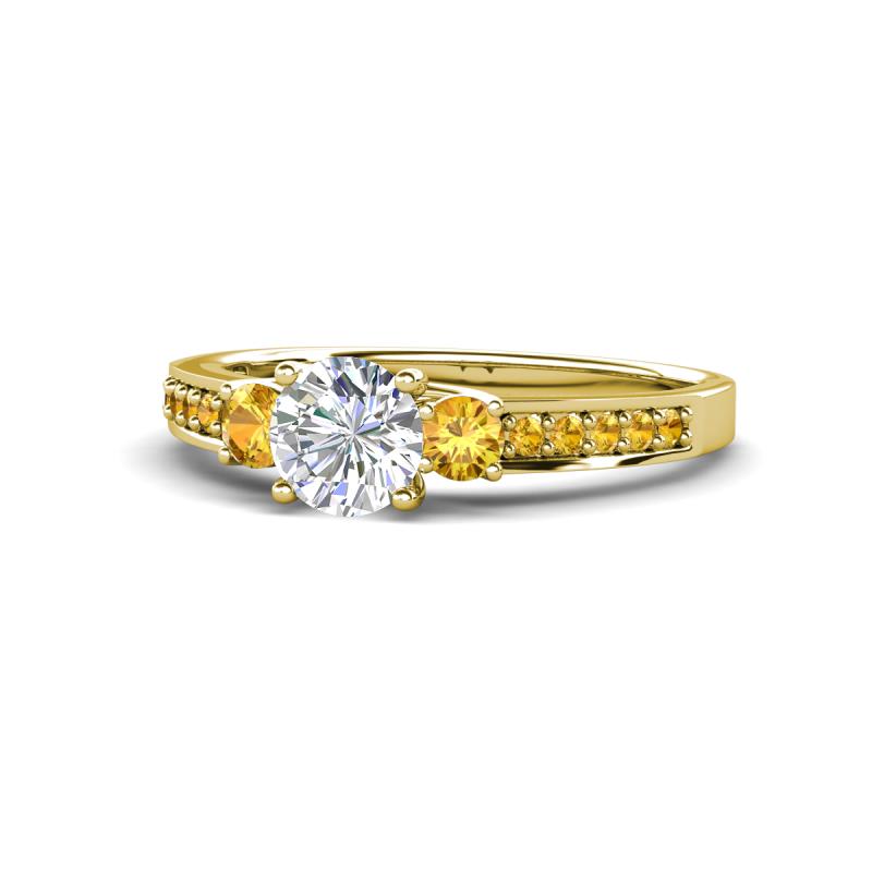 Dzeni Diamond and Citrine Three Stone with Side Citrine Ring 