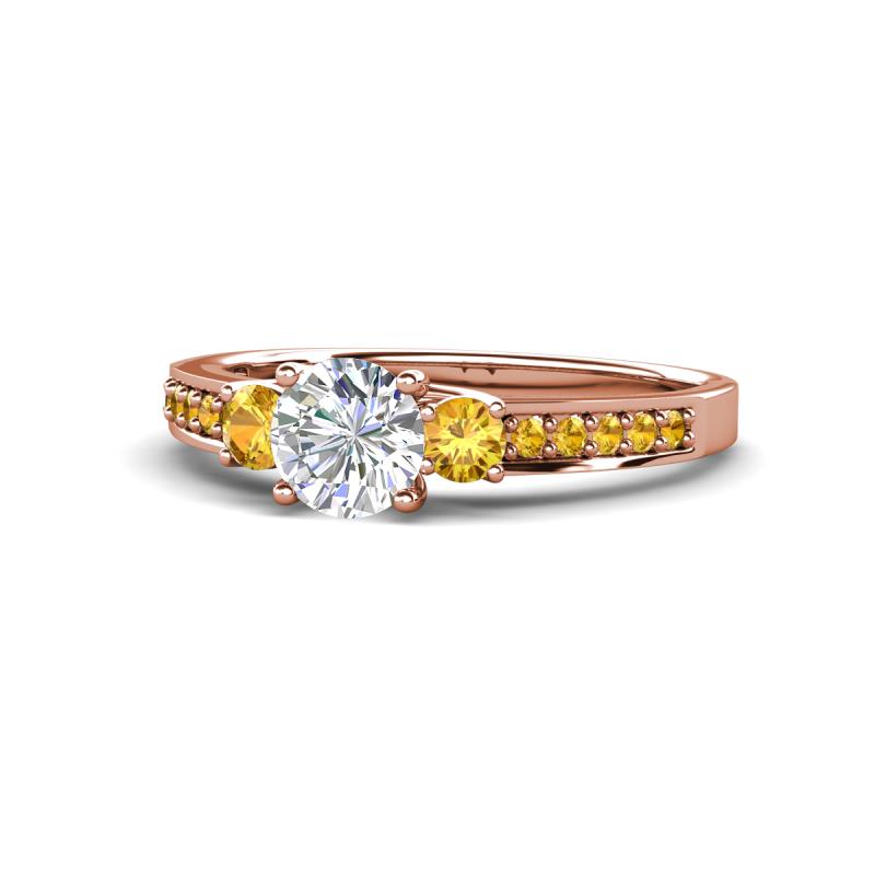 Dzeni Diamond and Citrine Three Stone with Side Citrine Ring 