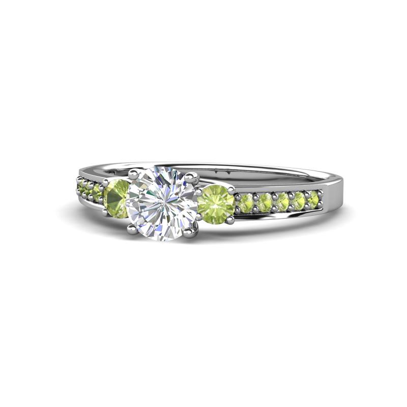 Dzeni Diamond and Peridot Three Stone with Side Peridot Ring 