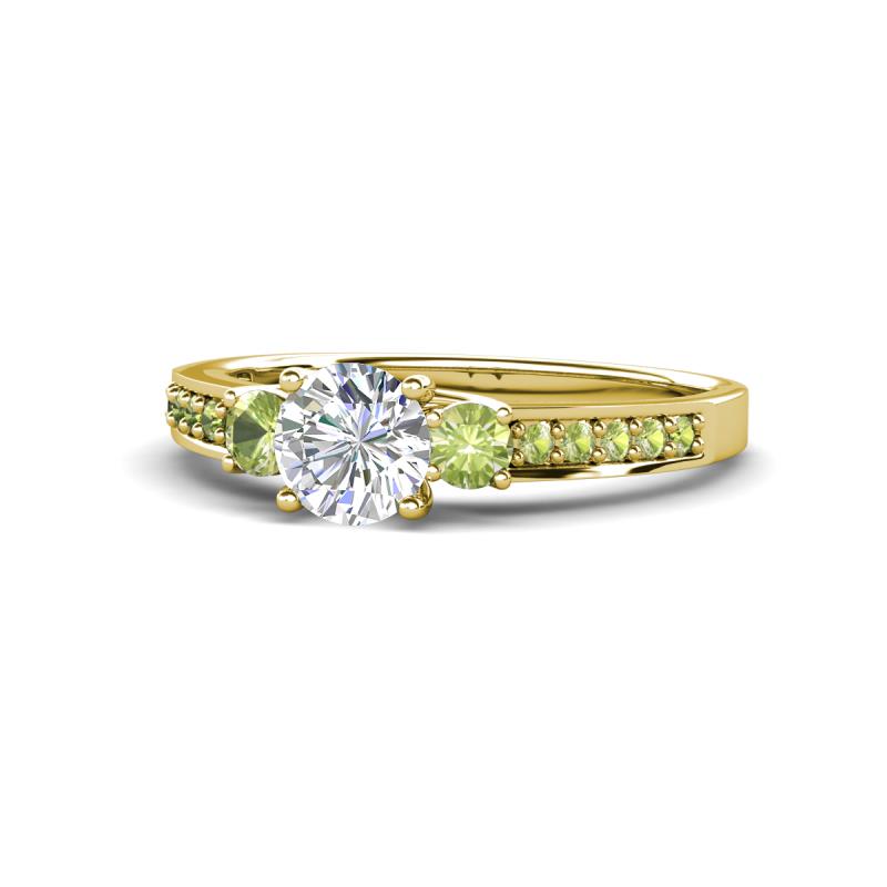 Dzeni Diamond and Peridot Three Stone with Side Peridot Ring 
