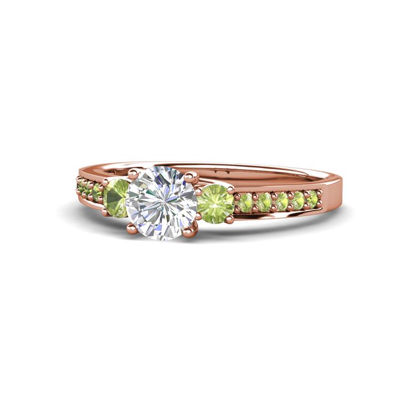 Dzeni Diamond and Peridot Three Stone with Side Peridot Ring 