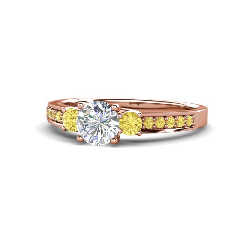 Dzeni Diamond and Yellow Sapphire Three Stone with Side Yellow Sapphire Ring 