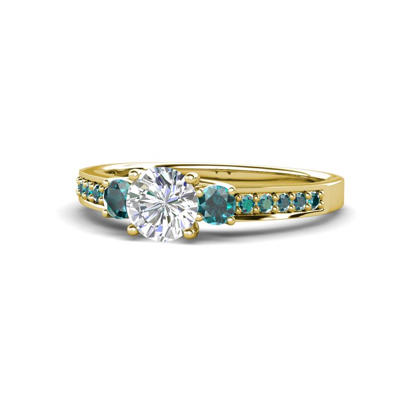Dzeni Diamond and London Blue Topaz Three Stone with Side London Blue Topaz Ring 