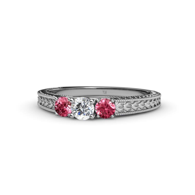 Reveka Pink Tourmaline and Lab Grown Diamond Three Stone Engagement Ring 