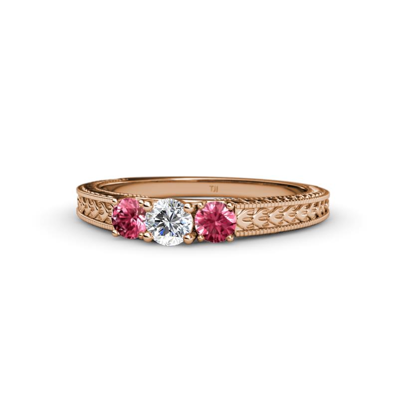 Reveka Pink Tourmaline and Lab Grown Diamond Three Stone Engagement Ring 