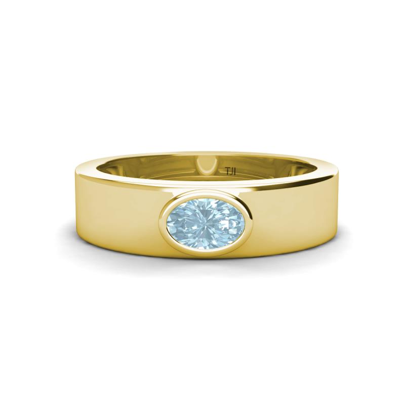 Jason (6 x 4 mm) Oval Shape Aquamarine Wedding Ring 