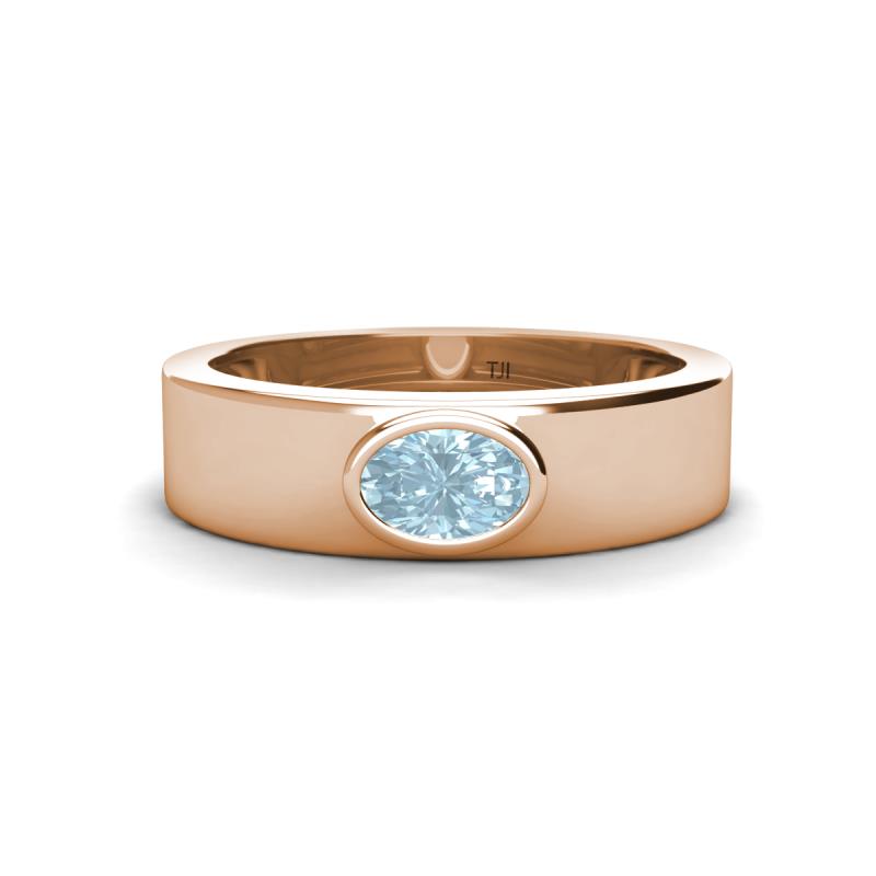 Jason (6 x 4 mm) Oval Shape Aquamarine Wedding Ring 