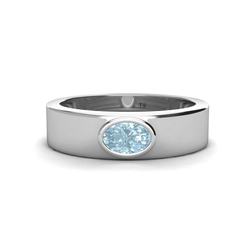 Jason (6 x 4 mm) Oval Shape Aquamarine Wedding Ring 