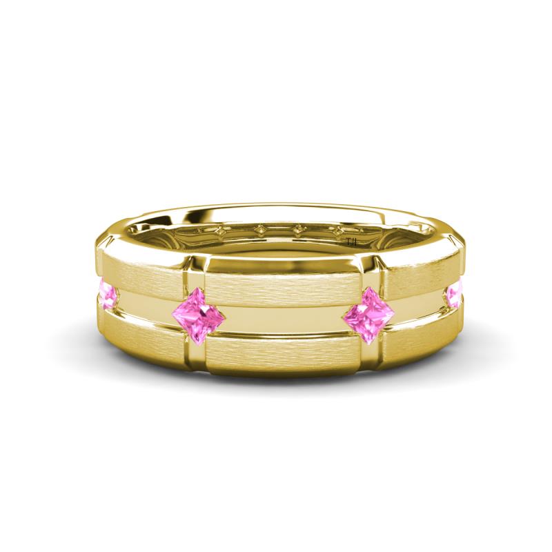 Adam 7.50 mm Kite Set Evenly Spaced Princess Cut Pink Sapphire Mens Wedding band 