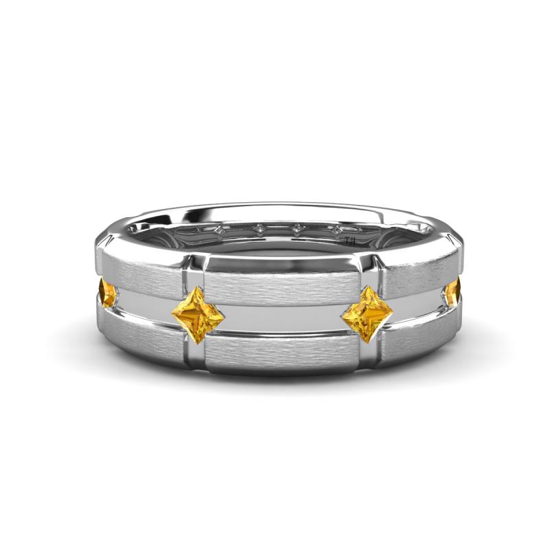 Adam 7.50 mm Kite Set Evenly Spaced Princess Cut Citrine Mens Wedding band 