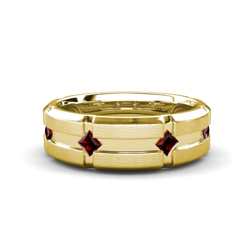 Adam 7.50 mm Kite Set Evenly Spaced Princess Cut Red Garnet Mens Wedding band 