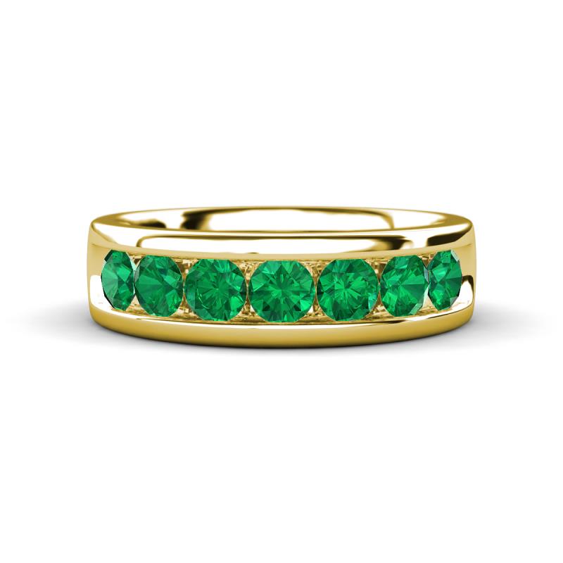 Irvin 1.19 ctw Emerald 7 stone Comfort Fit Men Wedding Band (6 mm) 