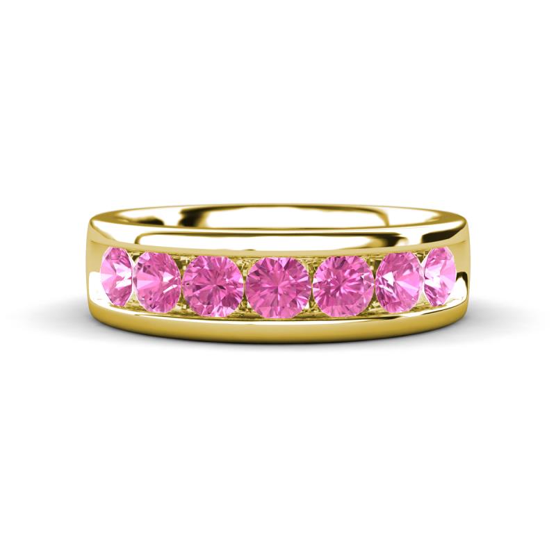 Irvin 1.19 ctw Pink Sapphire 7 stone Comfort Fit Men Wedding Band (6 mm) 