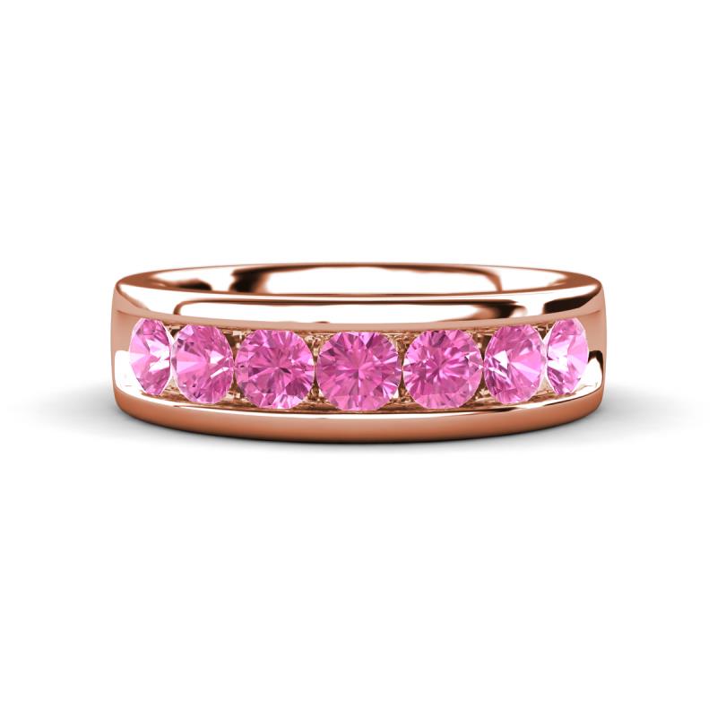 Irvin 1.19 ctw Pink Sapphire 7 stone Comfort Fit Men Wedding Band (6 mm) 