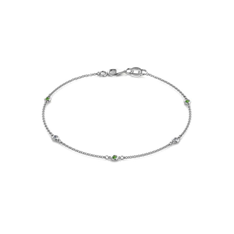 Aizza (5 Stn/2mm) Green Garnet and Diamond Station Bracelet 